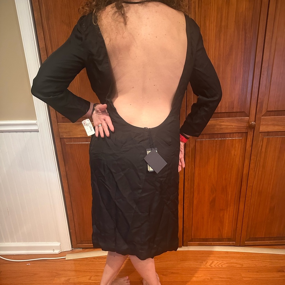 NWT Prada Black Long Sleeve Backless Dress silk vintage gorgeous 14 48